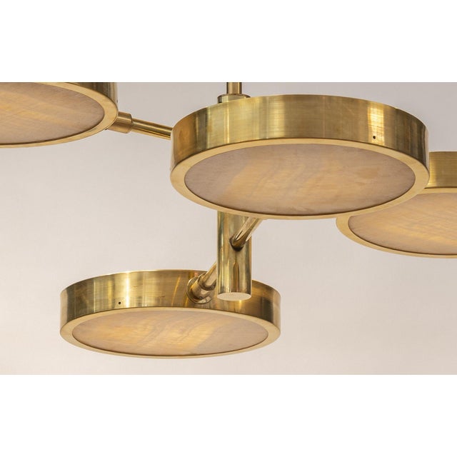 Mid-Century Modern 4-Arm Sistema Solare Brass & Onyx Chandelier by Silvio Piatelli Design For Sale - Image 3 of 6