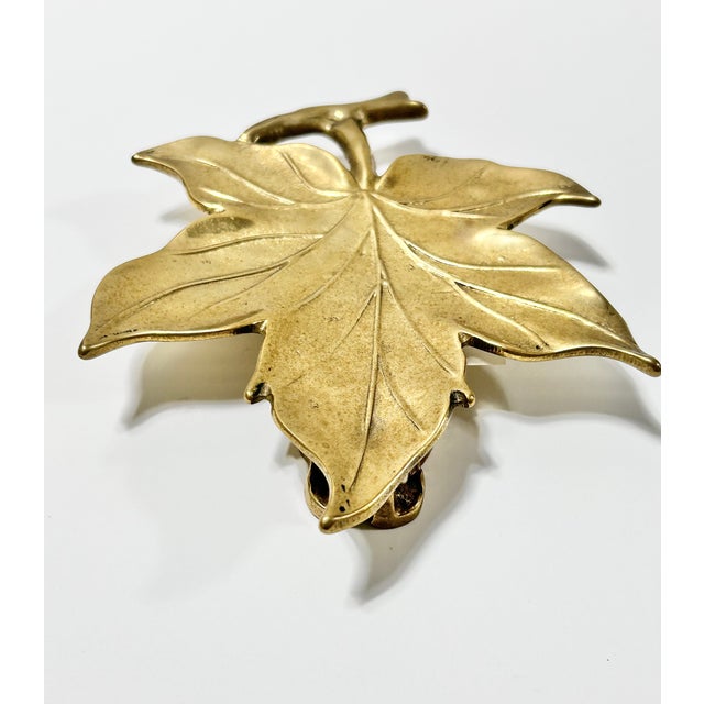 Vintage Solid Brass Leaf Door Knocker, Botanical Entry Hardware, Hollywood Regency Decor For Sale In Louisville - Image 6 of 10
