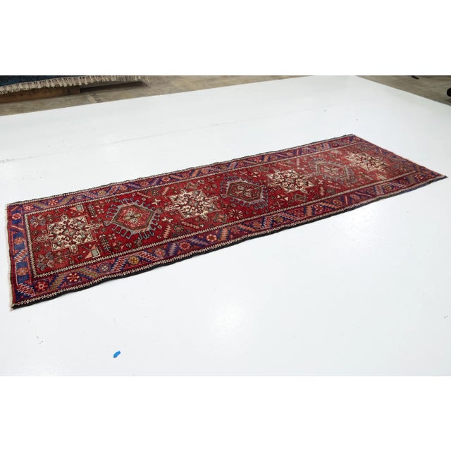 1960s Vintage Red Heriz Wool Runner Handmade With a Tribal Design For Sale - Image 5 of 8