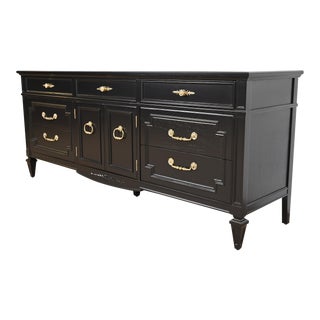 Thomasville French Regency Louis XVI Black Lacquered Dresser or Credenza, Newly Refinished For Sale