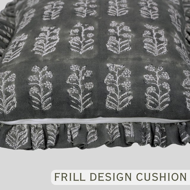 Premium Thick Linen Frill Pillow Cover Ruffled Decorative Accent Cushion 26x26 Inch- Indradhanush For Sale - Image 4 of 6