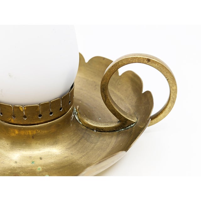 Gold Brass and Opaline Glass Bedside Table Lamps in the style of Arredoluce, 1940s, Set of 2 For Sale - Image 8 of 14