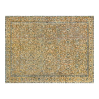 Antique Persian Tabriz Yellow, Blue Handmade Wool Rug For Sale