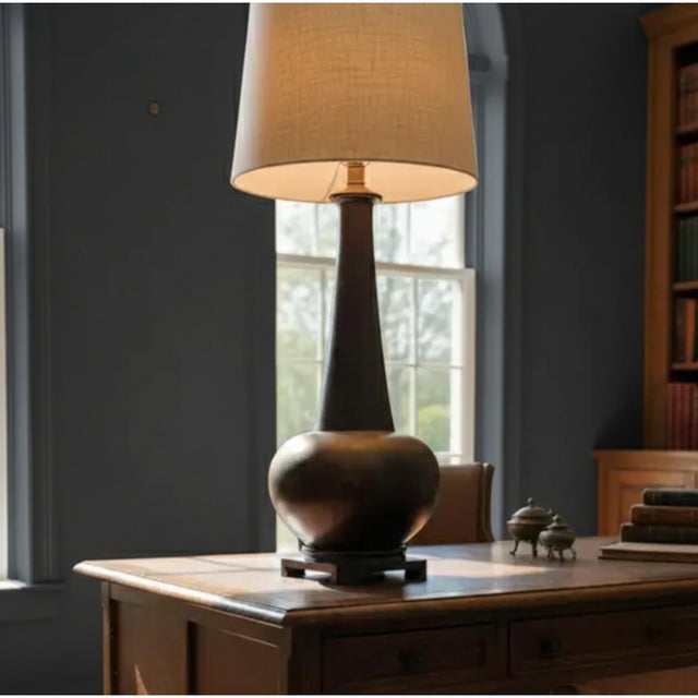 Mid-Century Modern Vintage Studio Pottery Earthenware Brown Table Lighting For Sale - Image 3 of 5