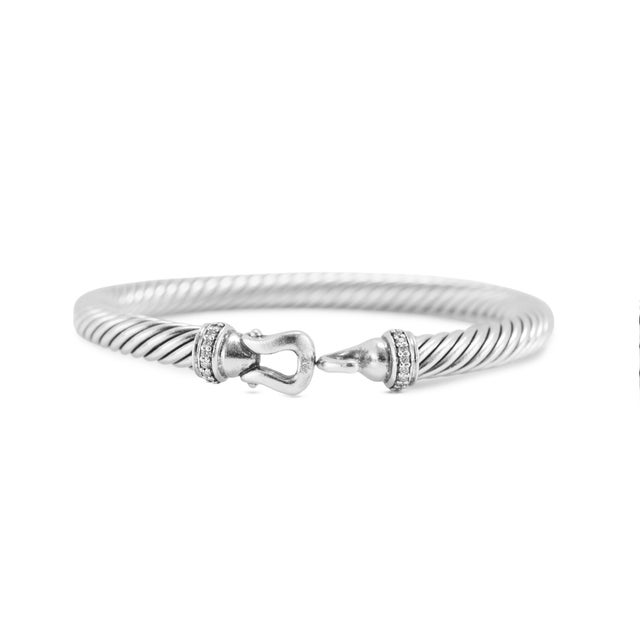David Yurman Buckle Classic Cable Silver With Diamonds 5mm Bangle Bracelet For Sale In Houston - Image 6 of 7