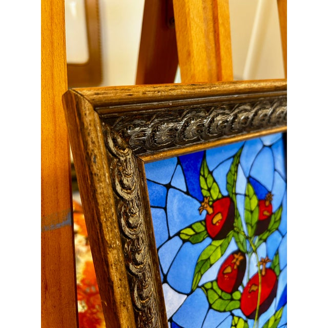 Framed Original Watercolor Religious Painting “Stained Glass Pomegranates” For Sale - Image 9 of 12