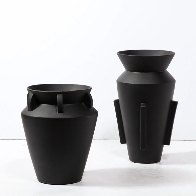 Late 20th Century Modernist Charcoal Urn Form Ceramic Vase With Demilune Embellishments For Sale - Image 12 of 13