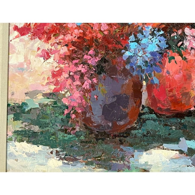 Original Signed and Framed Impressionist Flowers Oil Painting on Canvas For Sale - Image 4 of 12