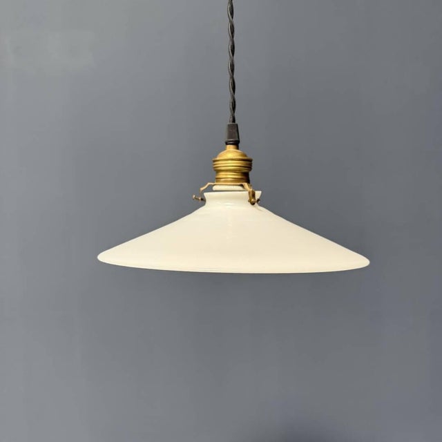 White Vintage White Opaline Bowl Pendant Lamp with Brass Fitting, 1930s For Sale - Image 8 of 12