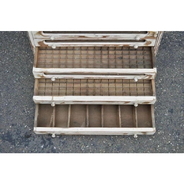 Wood Antique French Country Distress Painted Sewing Thread Spool Chest Cabinet For Sale - Image 7 of 12