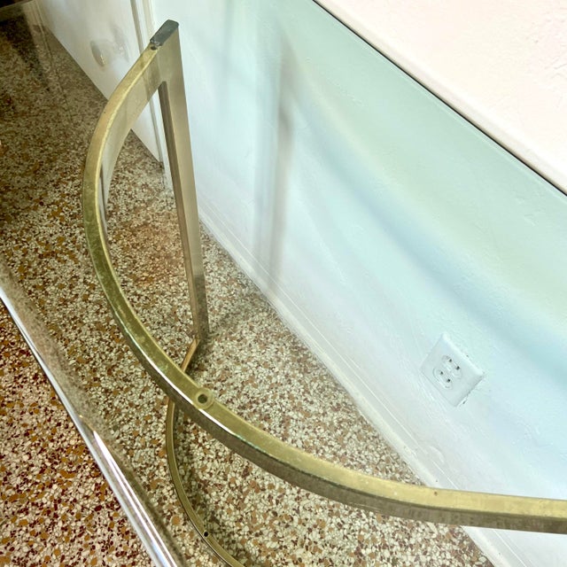 Contemporary Mid 20th Century Hollywood Regency Style Glass and Brass Console Table For Sale - Image 3 of 13