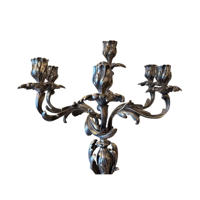 19th Century Pair of 19th Century French Silver-Plated Bronze Candelabras For Sale - Image 5 of 8