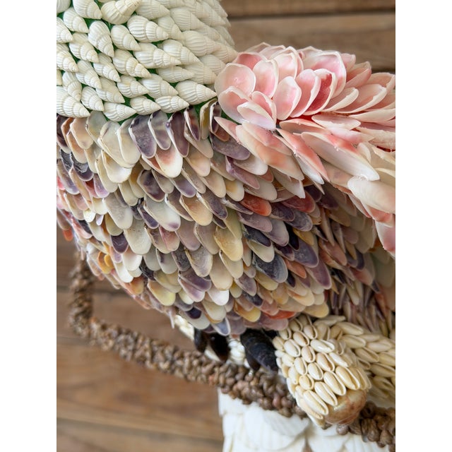 Cream Custom Seashell Encrusted Cockatoo Parrot Sculpture on Hanging Perch For Sale - Image 8 of 12