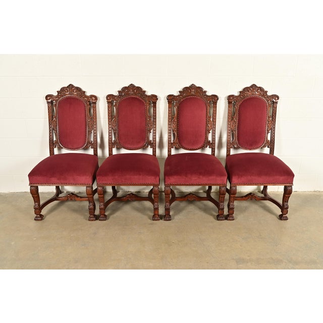 An exceptional set of four antique Victorian or Renaissance Revival dining chairs In the manner of R.J. Horner & Co. USA,...
