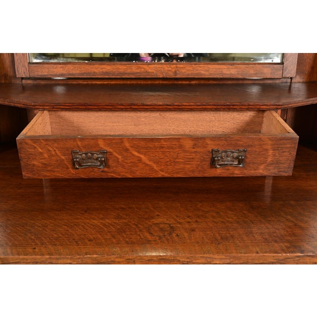 Wood Liberty & Co. Antique English Mission Oak Arts & Crafts Vanity Dresser With Mirror, Circa 1900 For Sale - Image 7 of 13