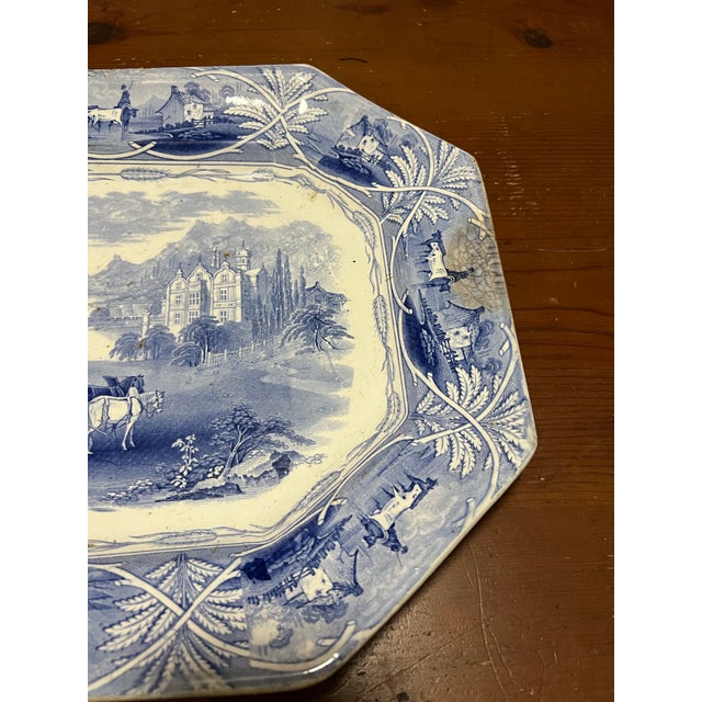 A Very Nice Antique Staffordshire Blue Transferware " Union" Pattern Platter, 1850's For Sale - Image 4 of 12