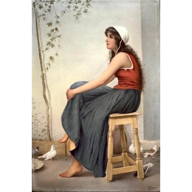Exquisite hand painted KPM porcelain plaque - probably one of the finest. The panel portrays a beautiful girl seated on a...