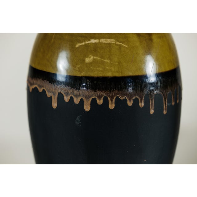 Large Artisan Ceramic Vases with Olive-Taupe and Black Drip Glaze Finish - A Pair For Sale - Image 9 of 18