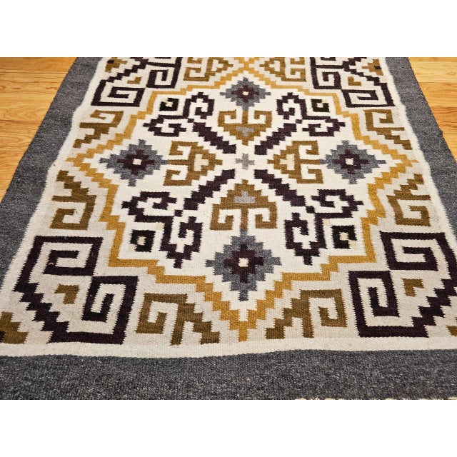 Cream Vintage Native American Navajo Rug, Handwoven Wool, Allover Geometric Pattern, 3x5 For Sale - Image 8 of 13