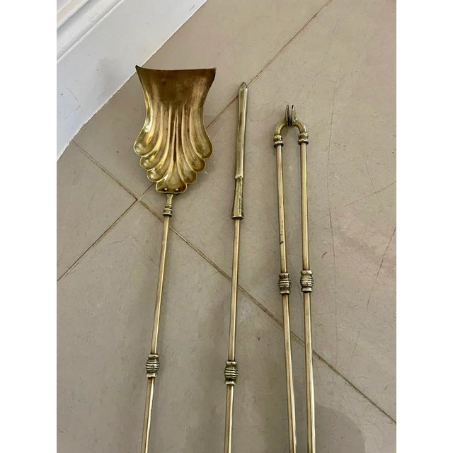 antique george iii quality set of 3 brass fire irons consisting of an ornate shovel, poker and fire tongs. h 73 x w 12.5 x...