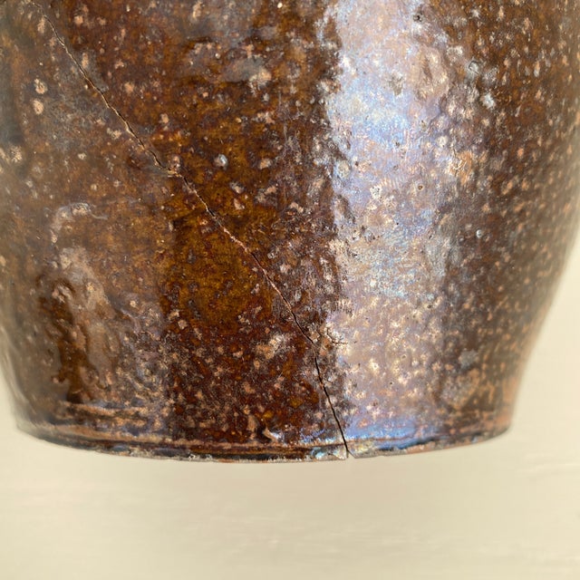 Antique Earthenware Milk Pitcher in Mottled Brown With Drip Glaze For Sale - Image 11 of 12