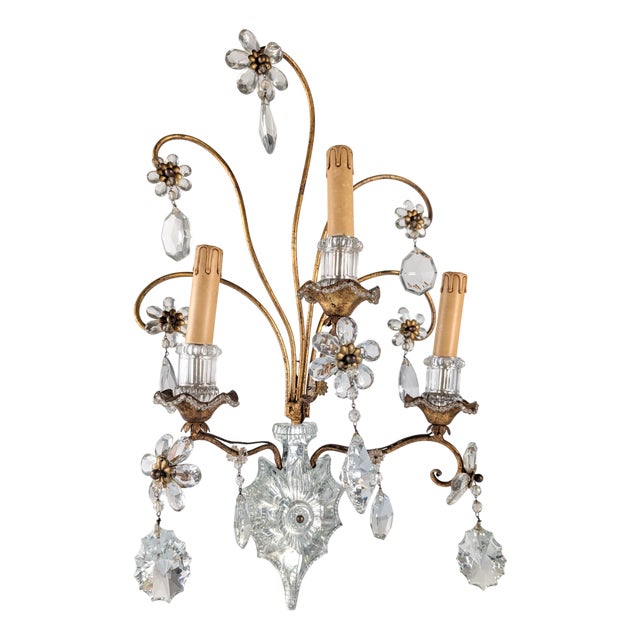 Large Italian Wall Light in Carved Crystal from Maison Baguès, 1950s For Sale