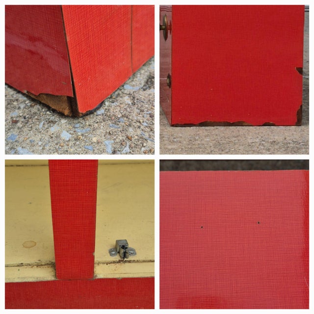 Mid Century Modern Asian Orange Red Laminate Cabinets Nightstands Side End Tables - A Pair For Sale - Image 10 of 12