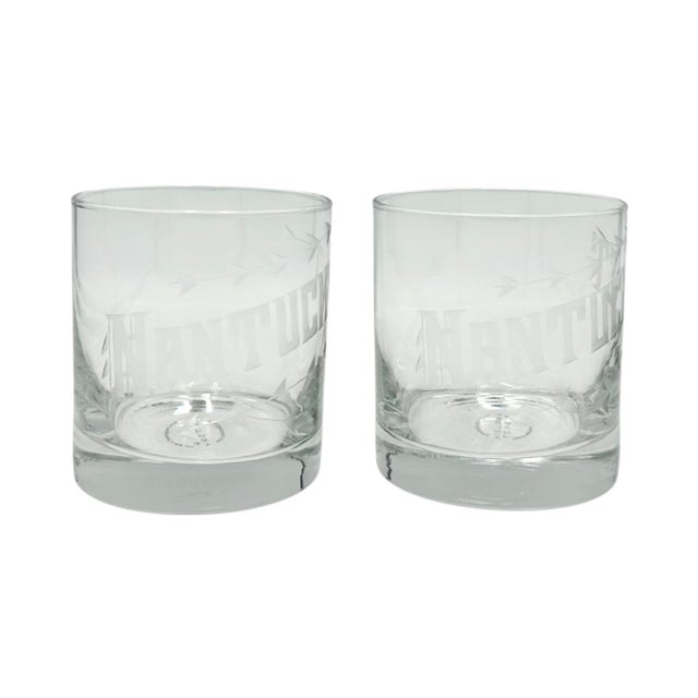Pair of Nantucket Etched Rocks Cocktail Glasses For Sale - Image 9 of 12