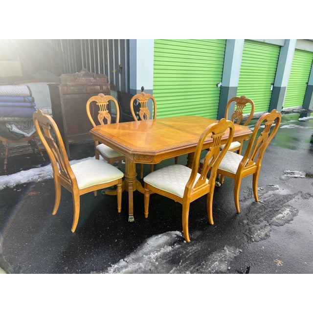 Vintage Wood Dining Table and Six Dining Chairs For Sale - Image 15 of 16