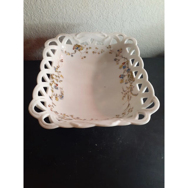 This is an EXQUISITE Vintage Haviland Limoges Frances 7"x9" Rectangular Lattice Bowl. Procured at auction TABLE 2