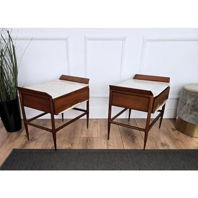 Mid-Century Modern Italian Art Deco Nightstands with Marble Top, 1950s, Set of 2 For Sale - Image 10 of 12