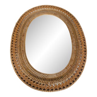 20 Th C Handmade Wicker Oval Wall Mirror For Sale