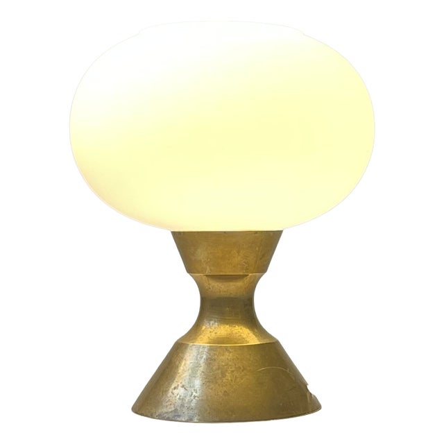 Scandinavian Modern Table Lamp in Brass and White Glass, 1970s For Sale