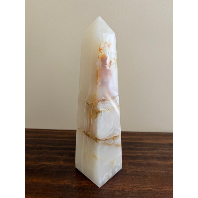 Grand Tour Green and Brown Onyx Marble Obelisk With Dramatic Veining For Sale - Image 3 of 10