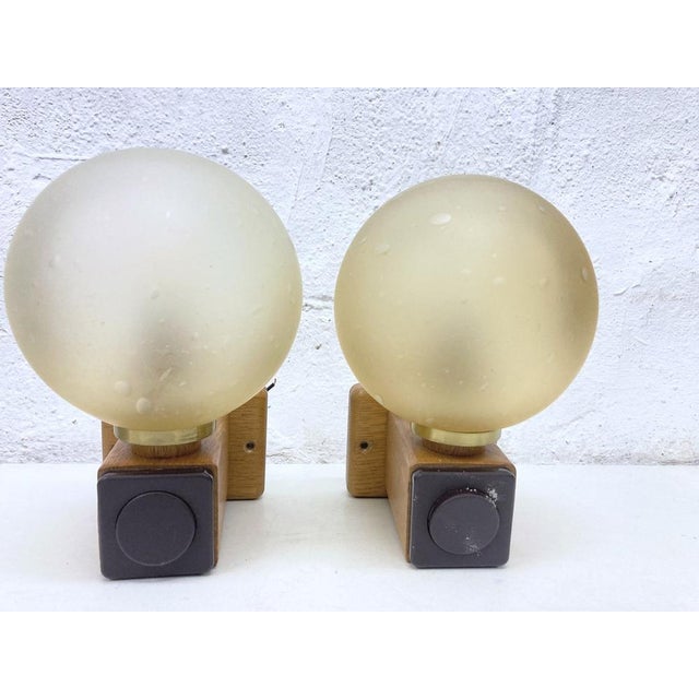Brown Wall Lamps in Oak and Glass from Temde Leuchten, 1970s, Set of 2 For Sale - Image 8 of 10