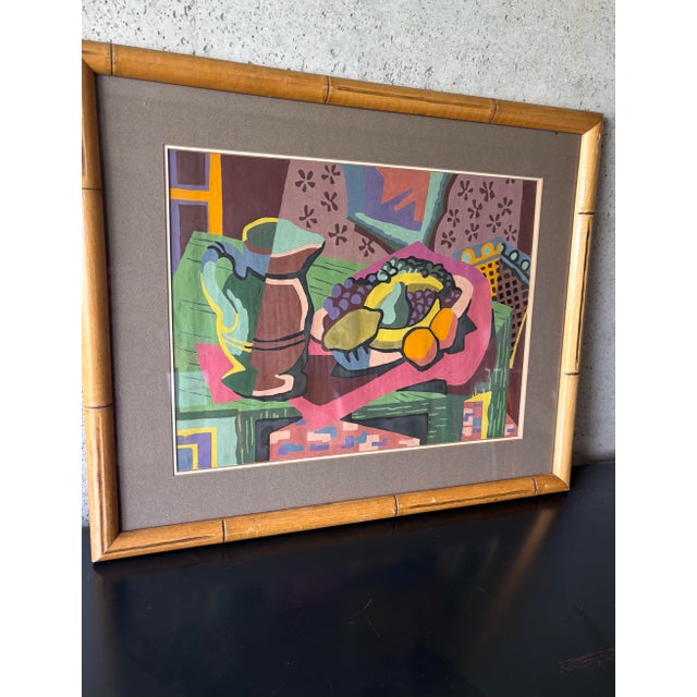 Mid-Century Modern 1950s Cubist Modernist Still Life Painting - Framed Geometric Fruit Composition For Sale - Image 3 of 6