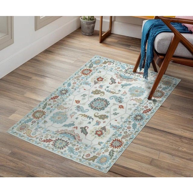 Textile 8x10 Ivory Hand-Knotted Wool Floral Lattice Elegance Traditional Carpet Rug For Sale - Image 7 of 8