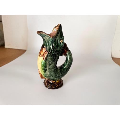 Majolica Gobbling Fish Jug in Green and Brown, England, 19th Century For Sale - Image 9 of 10