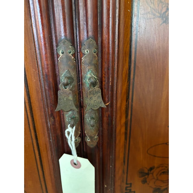 Brown Vintage Two-Tone Chinese Hardwood Accent Cabinet With Hand-Painted Bird & Floral Panels For Sale - Image 8 of 12