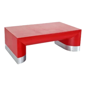 Large Rectangle Grass Cloth Mid Century Modern Coffee Table in Fire Red