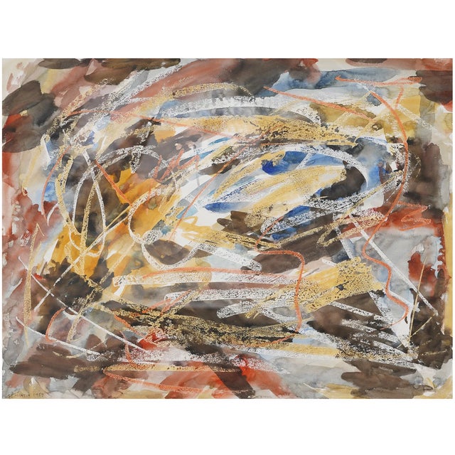 1950s Vintage Midcentury Modern Abstract Painting, Framed, Signed Jacob Semiatin, 1959 For Sale - Image 5 of 11