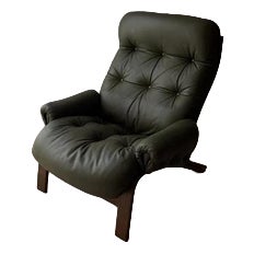 Rybo Rykken Chair in Green Leather by Solheim For Sale