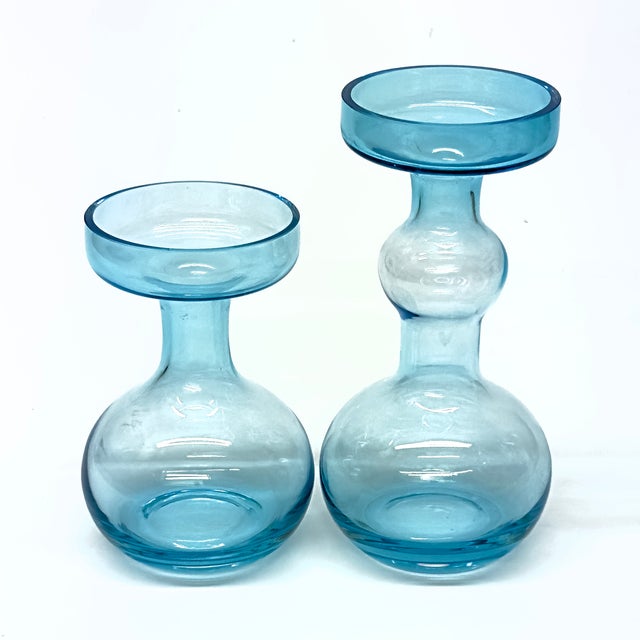 Mid 20th Century Pale Blue Glass Vases by Oiva Toikka for Nuutajärvi Finland Circa 1960s - A Pair For Sale - Image 5 of 11