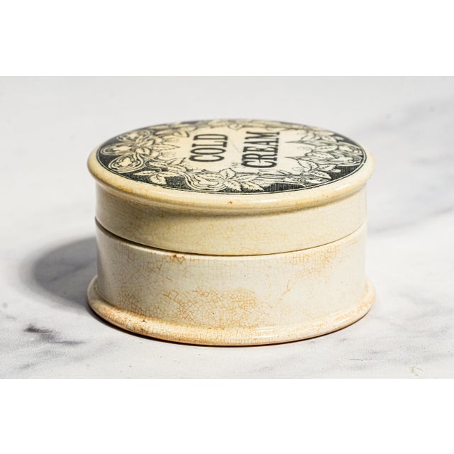 Late 19th Century Wonderful Antique Victorian English Cold Cream Pot Lidded Apothecary Jar Black Transferware Vanity Home Decor For Sale - Image 5 of 8