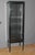 Black lacquered iron display case, glazed on three sides, four adjustable shelves, interior dimensions 50 cm long and 35.5...