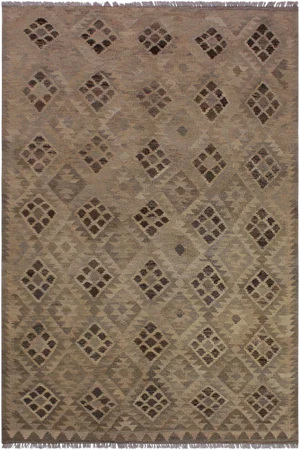Boho Chic Kilim Tan Hand-Woven Wool Rug - 4′6″ × 6′7″