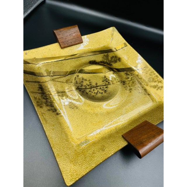 Mid-Century Modern Vintage Ernest Sohn Glass Gold Serving/Display Trays With Bamboo Motif- Set of 2 For Sale - Image 3 of 13