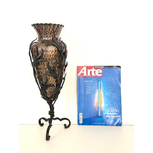 Copper Vase with Wrought Iron Snake and Leaves attributed to Alessandro Mazzucotelli, 1890s For Sale - Image 3 of 15