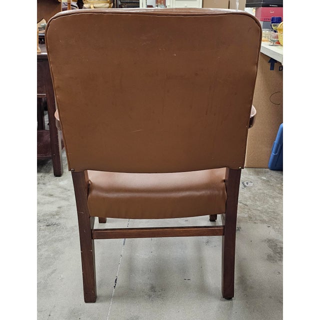 Wood Pair of Mid 20th Century Gunlocke Georgian Style Mahogany and Vinyl Armchairs For Sale - Image 7 of 9