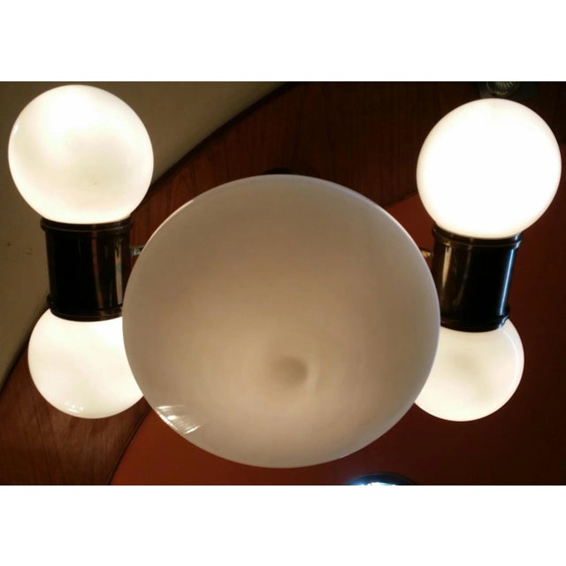 1940s Vintage Art Deco Brass Chandelier in Milk Glass Shade Lamp For Sale - Image 4 of 7